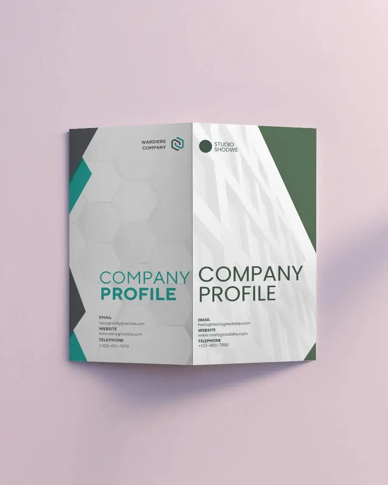 A4 Brochure Mockup Half Open On Pastel Pink Background Light Shadow Overlay Modern Soft Tone Design