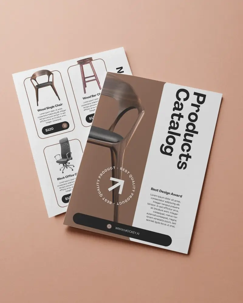 A4 Brochure Mockup Dual Cover Top View On Peach Table Realistic Shadows Minimal Flat Lay Layout