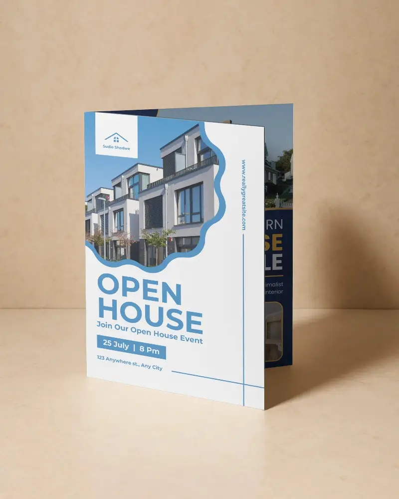 Folded Square Brochure Mockup Upright View On Beige Textured Surface