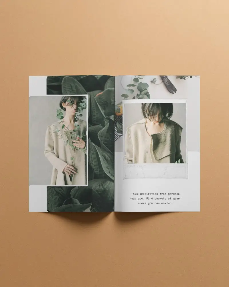 Flat Lay Open Brochure Mockup On Warm Peach Surface With Even Lighting