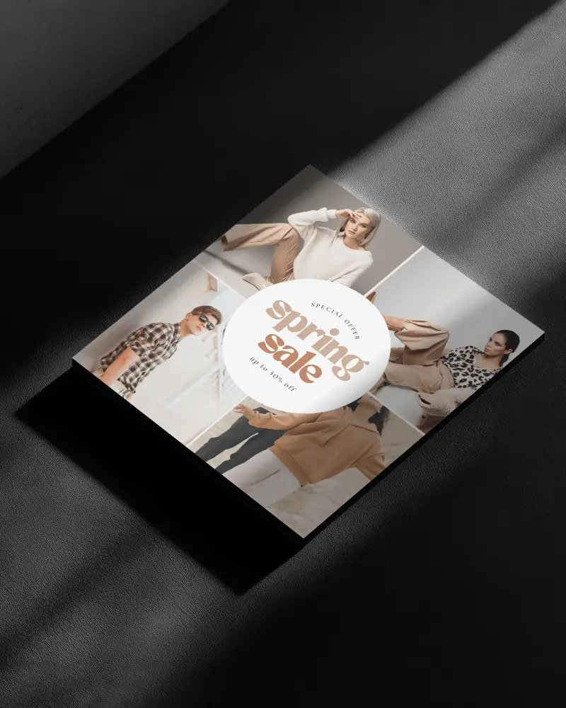 Moody Shadow Lit Brochure Mockup Dark Surface Top Light Streaks Minimal Stylized Aesthetic