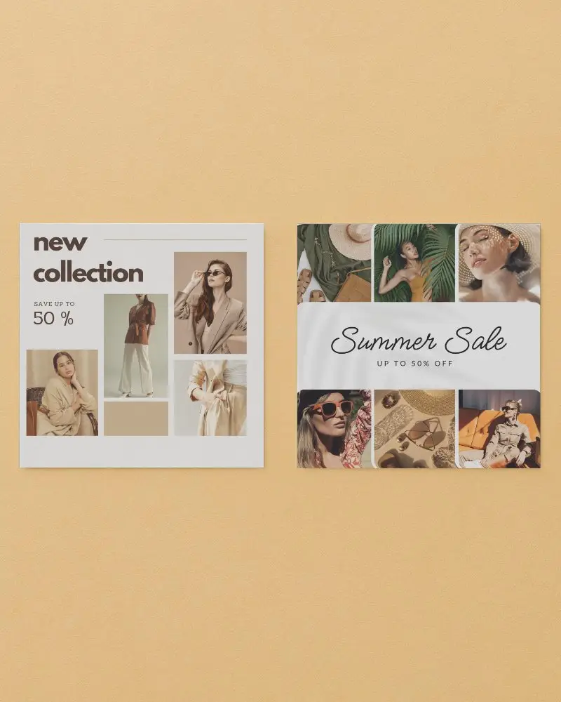 Pastel Orange Background Double Square Brochure Mockup Flat Lay Soft Minimal Layout