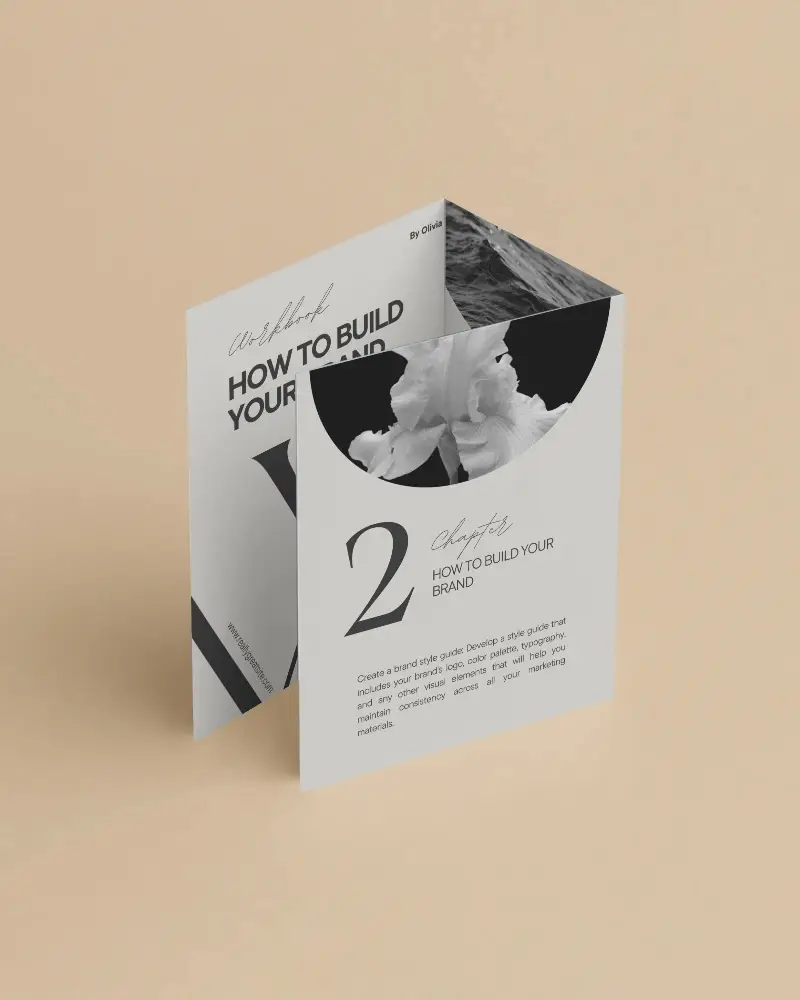 Standing Bifold Brochure Mockup On Neutral Backdrop Realistic Shadow Play Clean Fold Lines