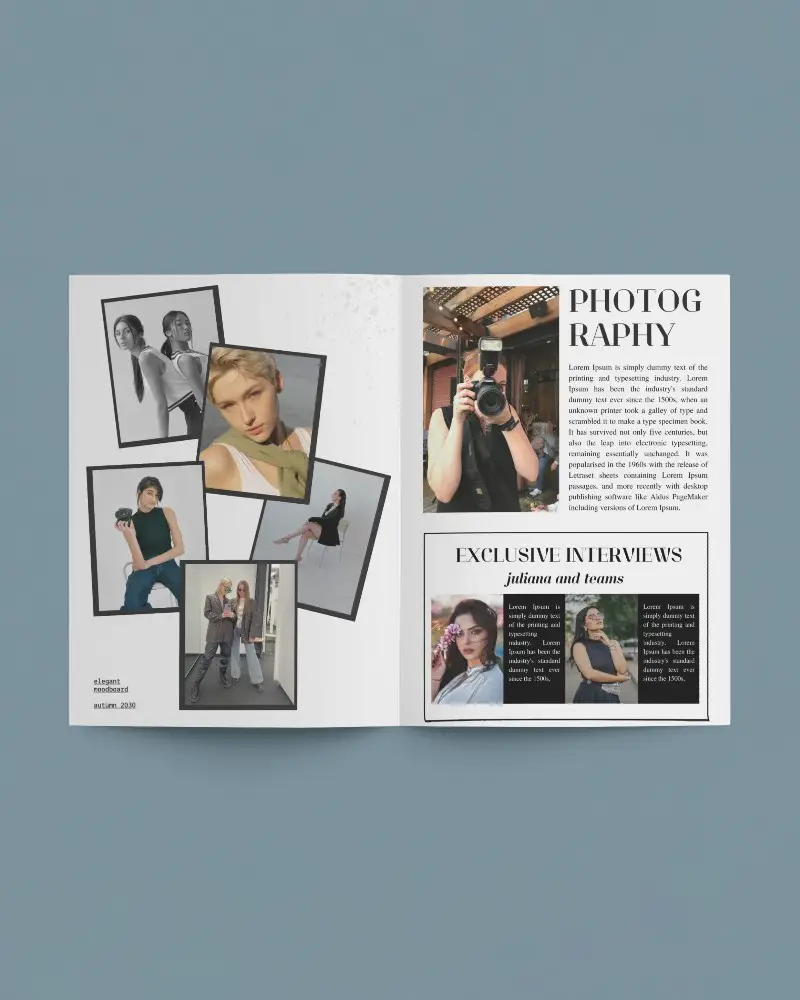 Flatlay Square Brochure Mockup Centered On Muted Blue Background Clean Layout Balanced Shadow