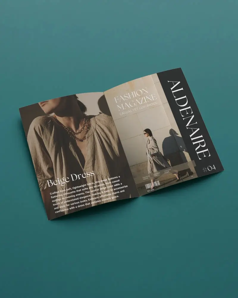 Open Brochure Mockup On Teal Background Minimal Aesthetic Top Angle Flat Paper Layout