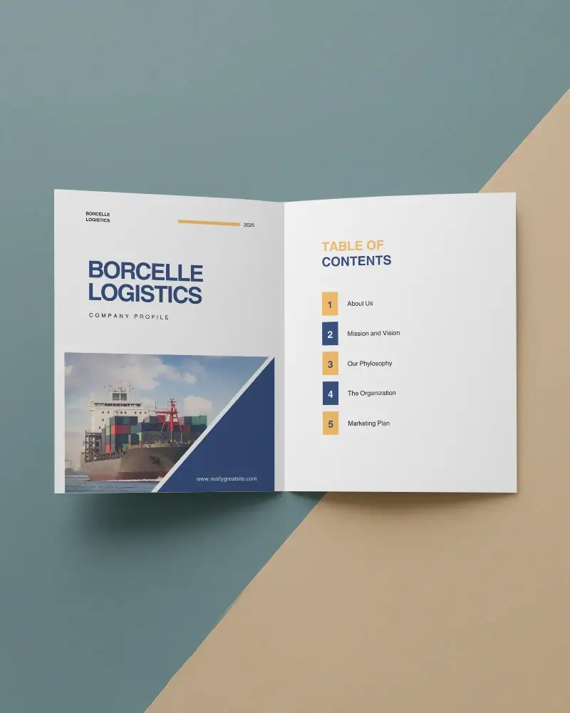 Two Tone Background Open Bifold Brochure Mockup Soft Blue And Beige Contrast Modern Minimal Look