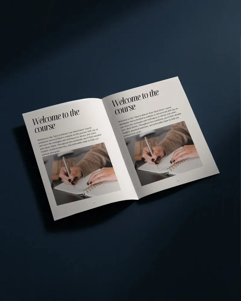 Angled Open Bifold Brochure Mockup On Navy Blue Background Soft Light And Shadows Modern Minimalist