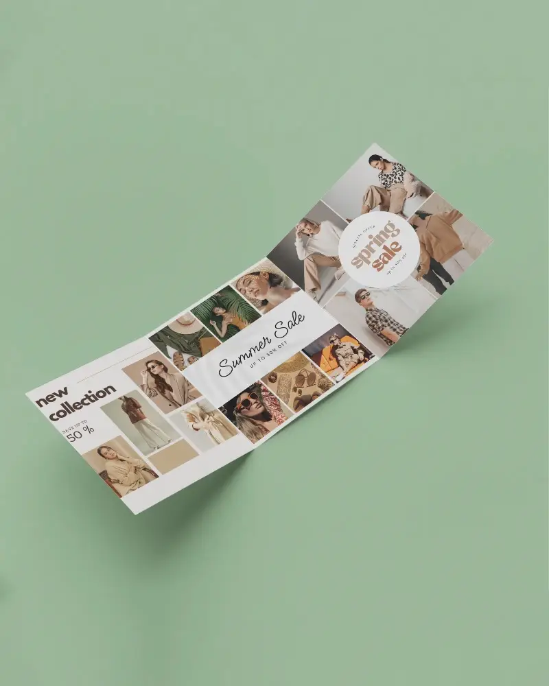 Tri Fold Square Brochure Mockup On Soft Green Background Floating Paper Design Fresh And Modern Look