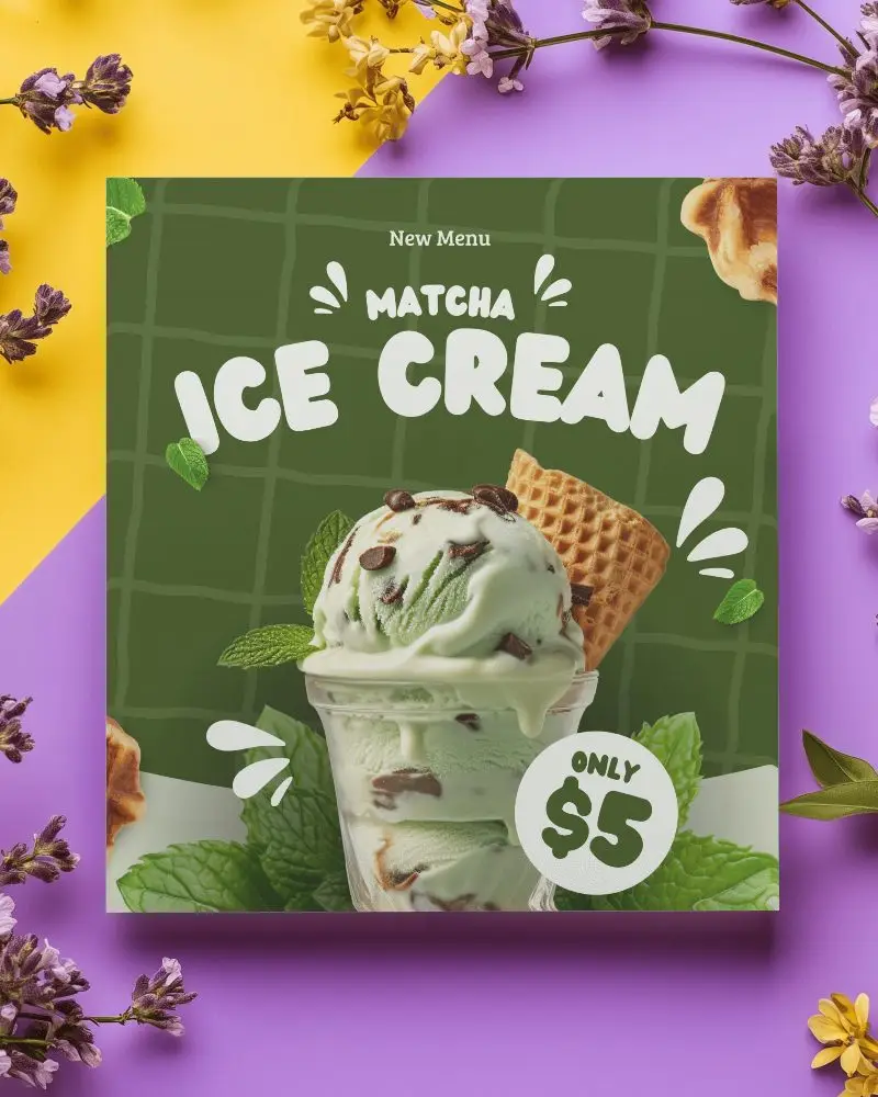 Floral Themed Square Brochure Mockup On Yellow And Purple Background Blooming Feminine Presentation