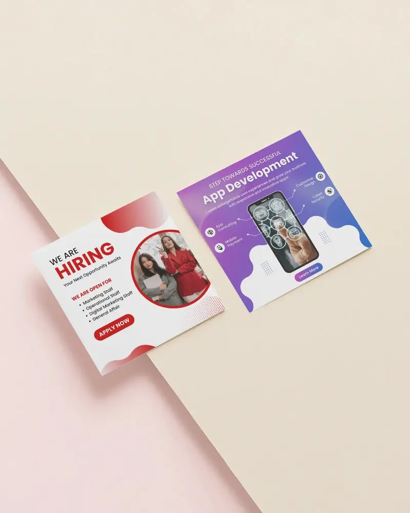 Two Tilted Square Brochure Mockups On Cream And Pink Background Minimal Layout Modern Vibe