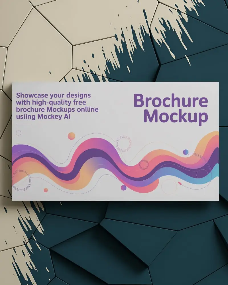 Modern Horizontal Brochure Mockup On 3d Textured Hexagon Background Abstract Splash Effect
