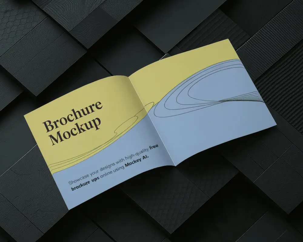 Flat Lay Open Landscape Brochure On Dark Background With Soft Lighting Professional Layout Display