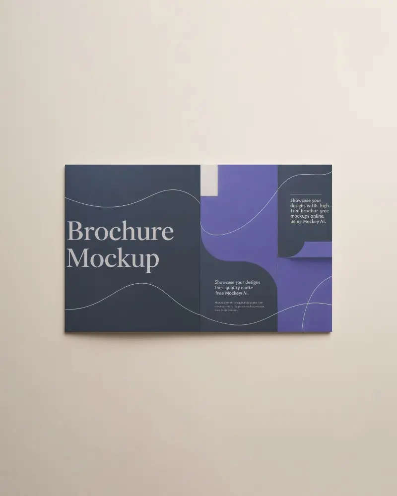 Front Cover Landscape Brochure Mockup On Light Cream Background Flat Lay Top View For Business Showcase