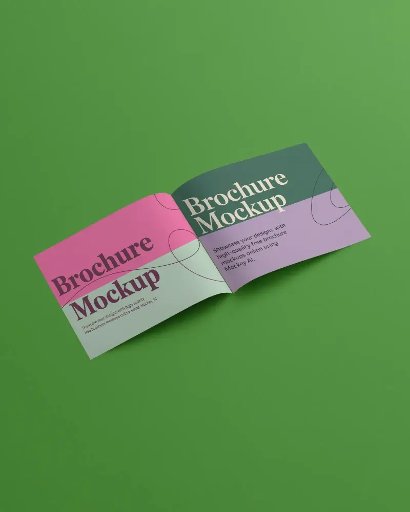 Minimalist Landscape Brochure Mockup Open On Green Background Clean And Modern Presentation Style