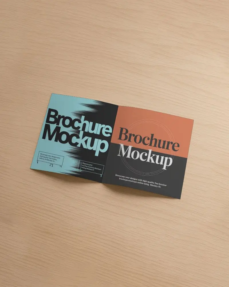 Open  Brochure Mockup On Cream And Blue Textured Background With Balanced Soft Light