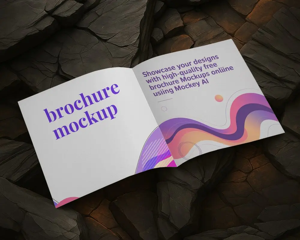 Volcanic Rock Landscape Brochure Mockup Spread Layout With Moody Shadows Bold And Dramatic Setting
