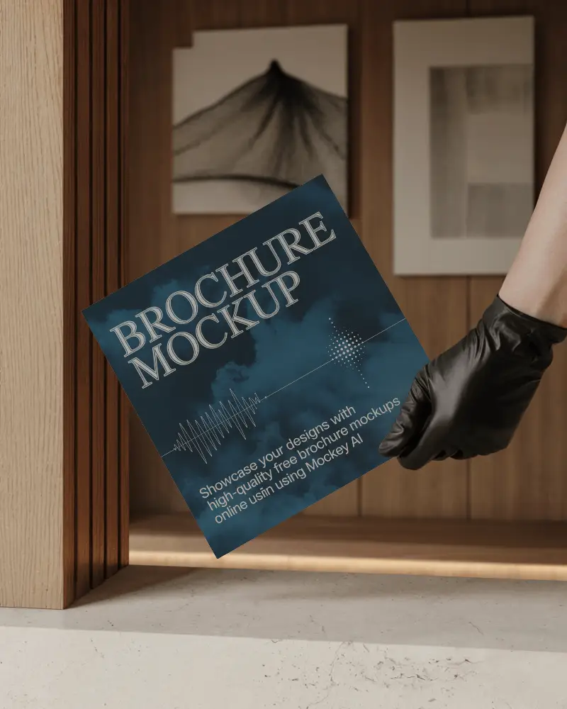 Minimal Architecture Square Brochure Mockup Hand Holding In Modern Wood Frame Setting Clean And Artistic Display