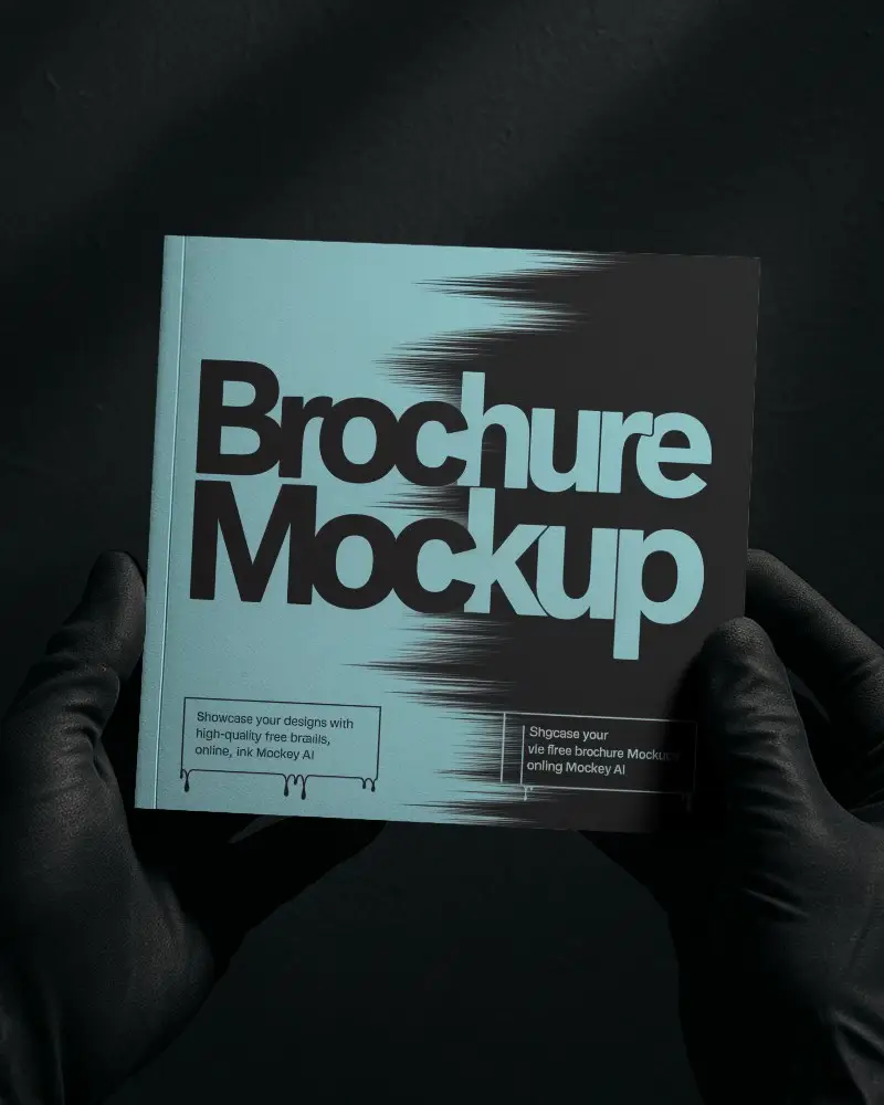 Noir Minimalist Brochure Mockup Held By Black Gloved Hands In Shadowy Studio Lighting