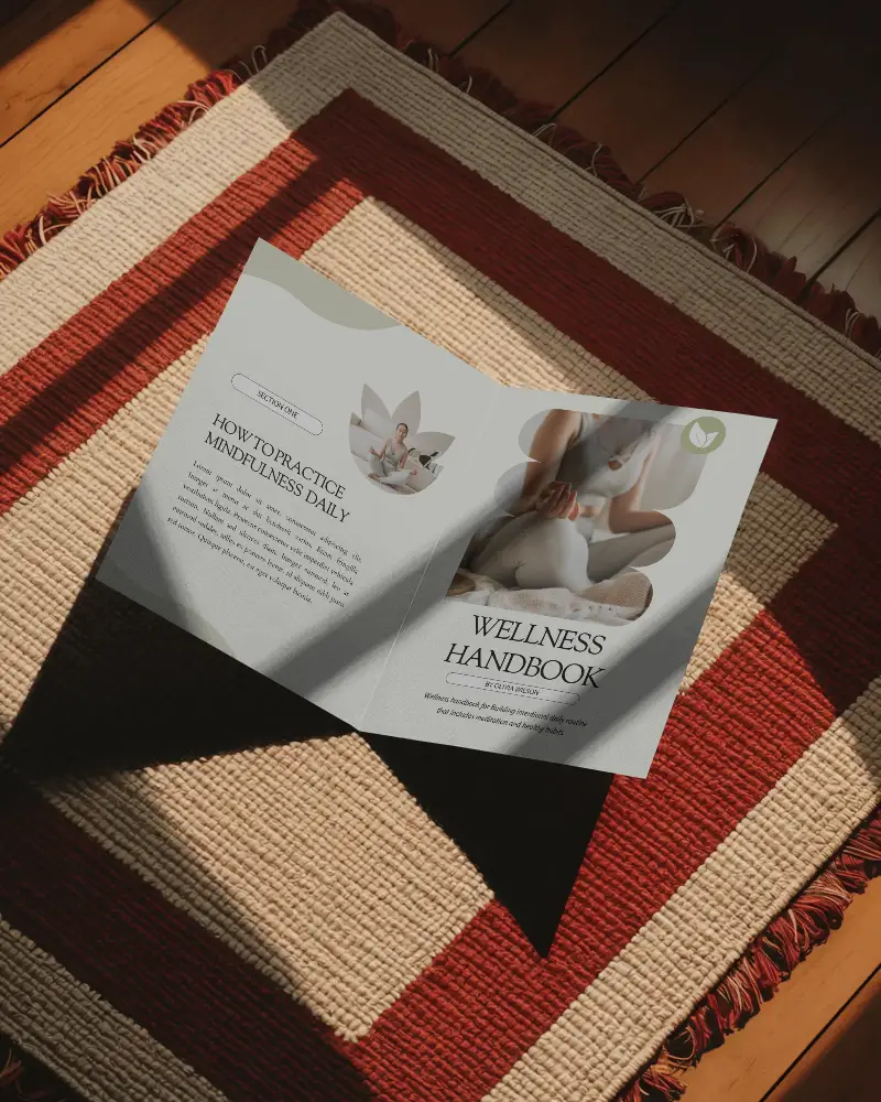 Realistic Brochure Mockup With Shadows On Weaved Carpet Showcasing Print Layout 0337