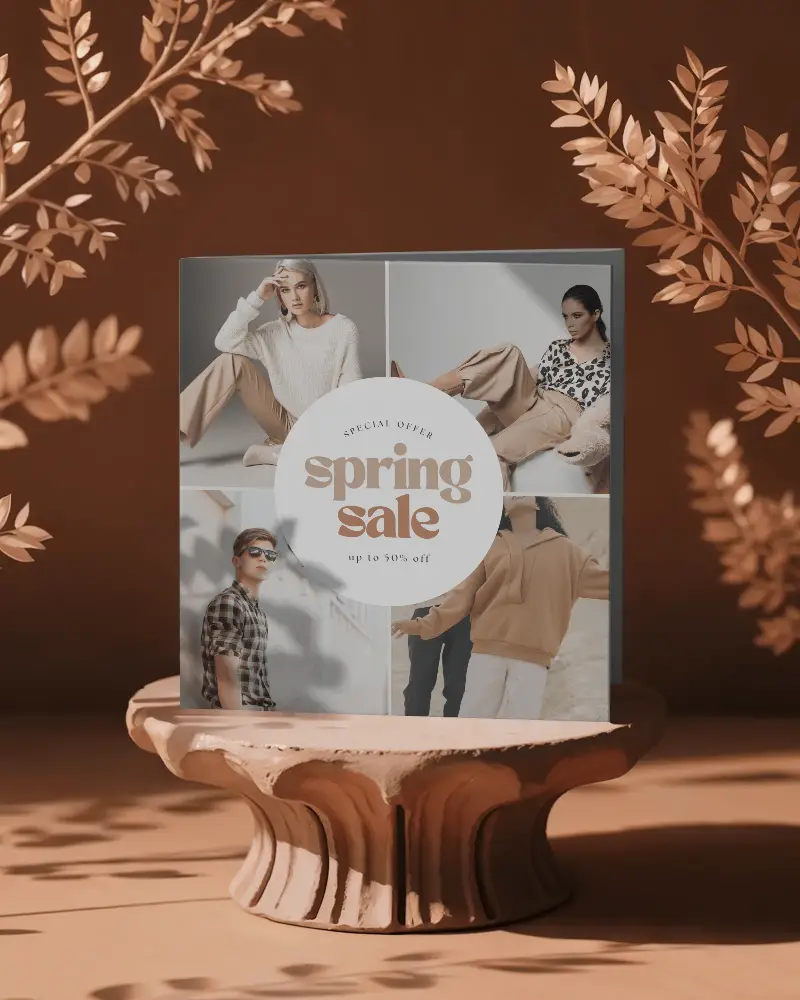 Elegant Square Brochure Mockup On Decorative Pedestal With Nature Inspired Background Shadows 0340