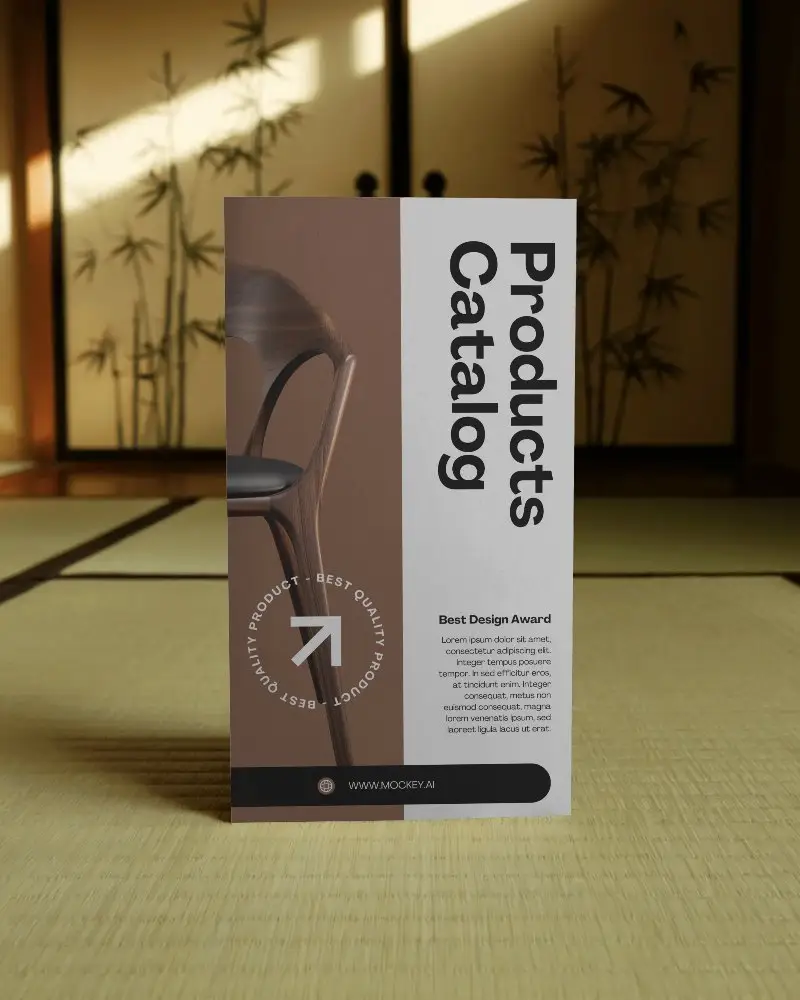 Vertical Brochure Mockup On Textured Tatami Mat With Ambient Natural Light Background 0376