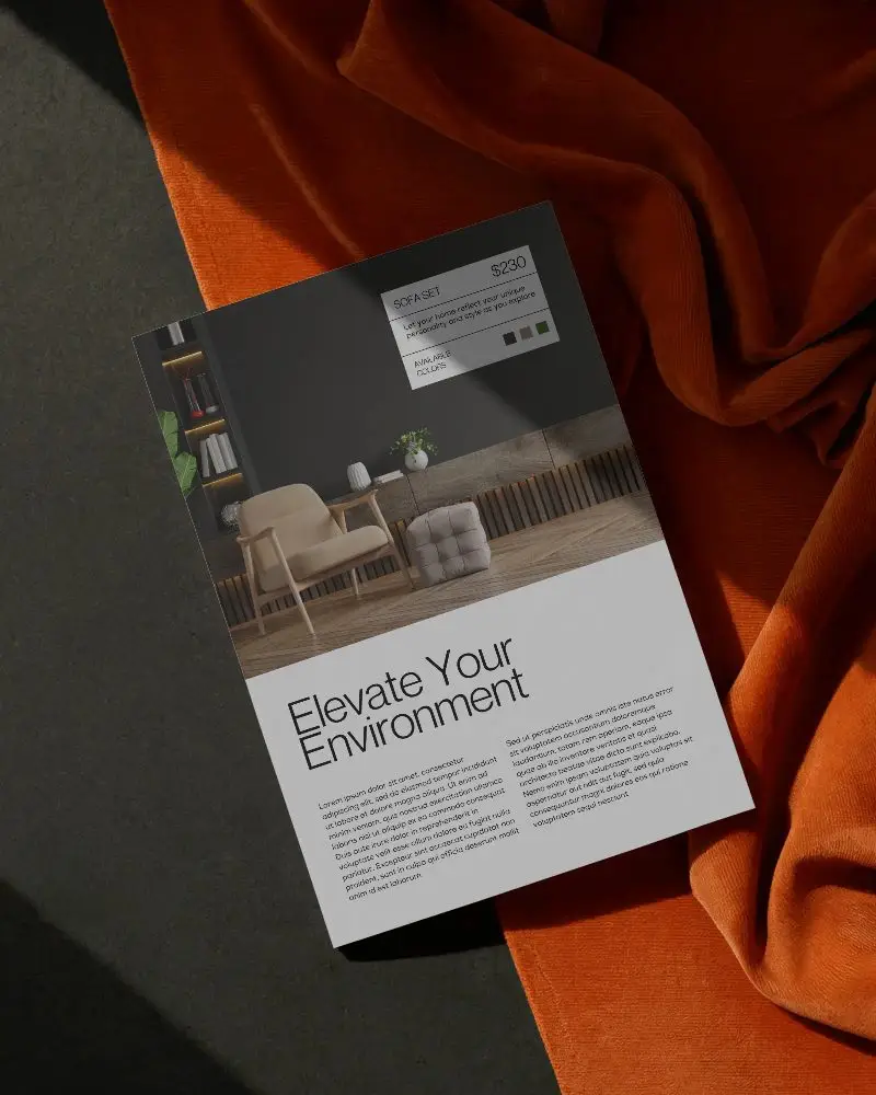 Modern Brochure Mockup On Textured Fabric Background For Clean Design Presentation 0378