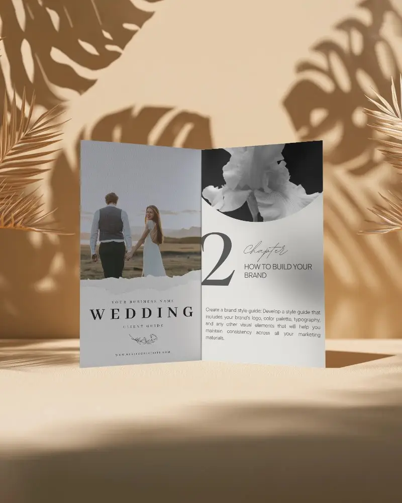 Blank Bifold Brochure Mockup With Natural Leaf Shadows And Desert Background 0416