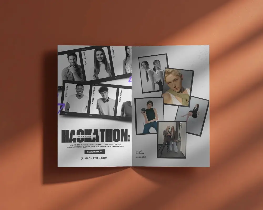 Top View Open Brochure Mockup With Light Shadow Effect On Textured Surface Background 0420