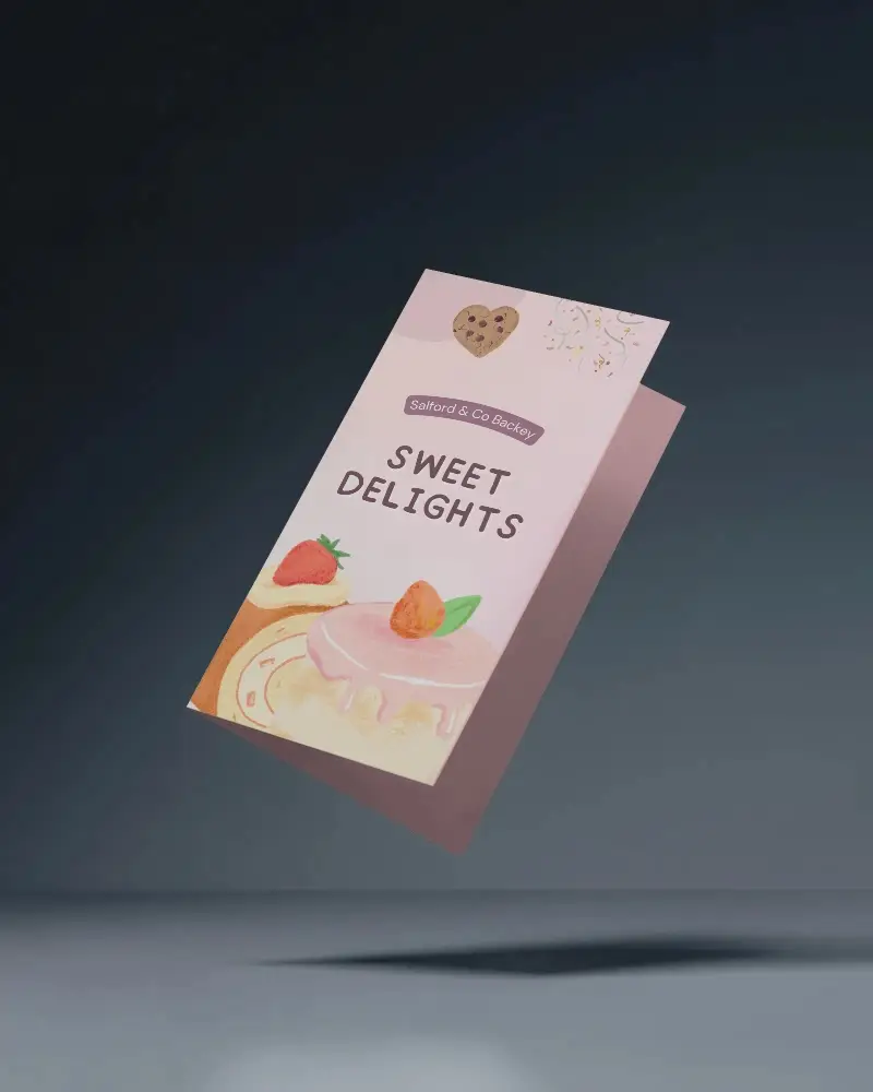 Sleek Trifold Brochure Mockup Floating Over Minimalist Dark Background For Showcasing Designs