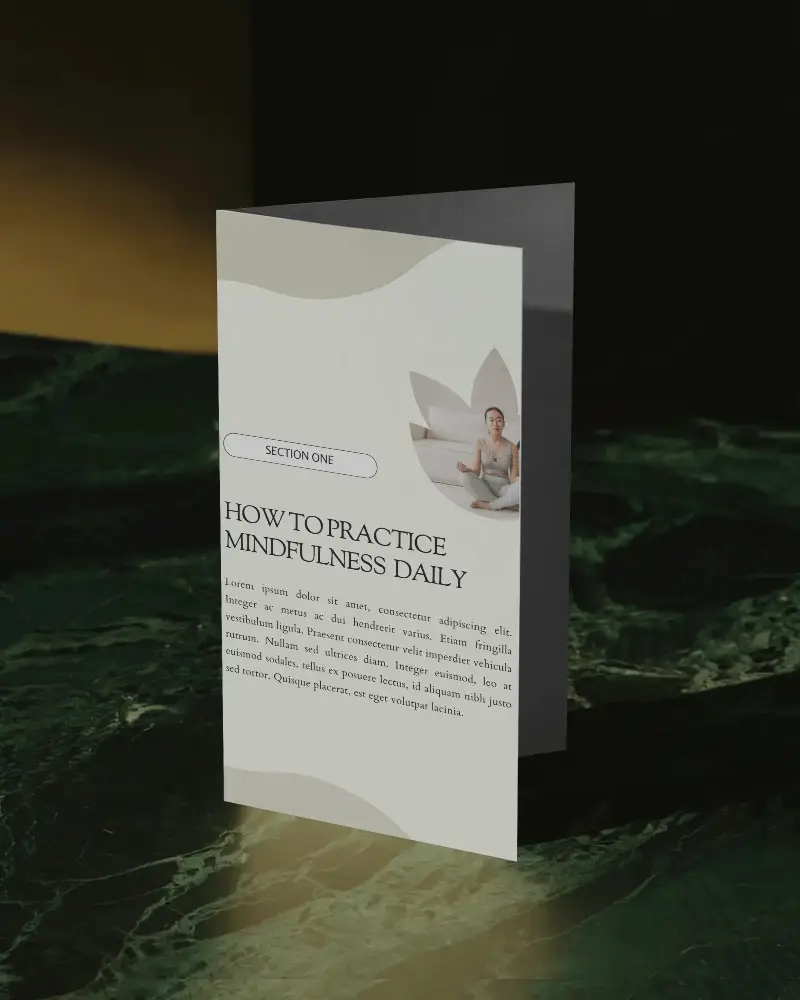 Vertical Folded Brochure Mockup On Marble Surface With Refined Luxury Appearance