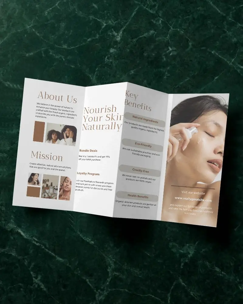 High Quality Four Panel Folded Brochure Mockup On Marble Surface For Creatives