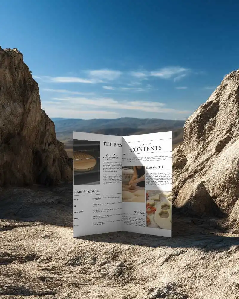 Realistic Outdoor Brochure Mockup With Folded Pages And Natural Landscape