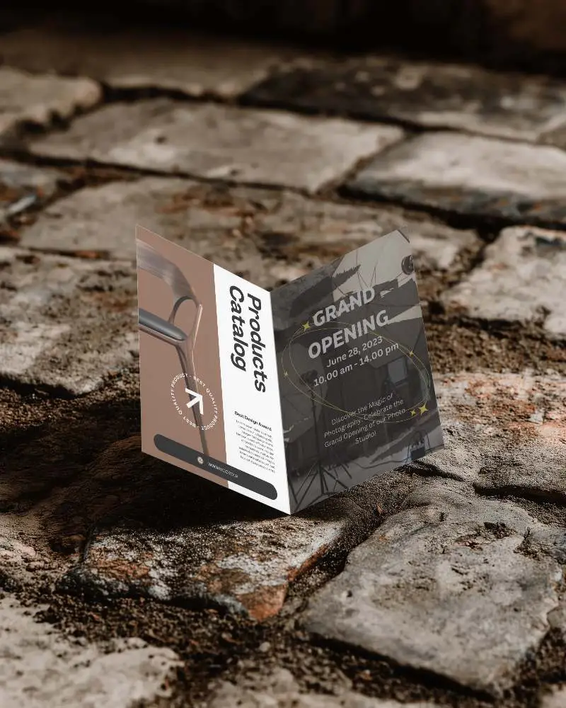 Clean Minimalist Brochure Mockup On Textured Stone Surface For Branding Showcase