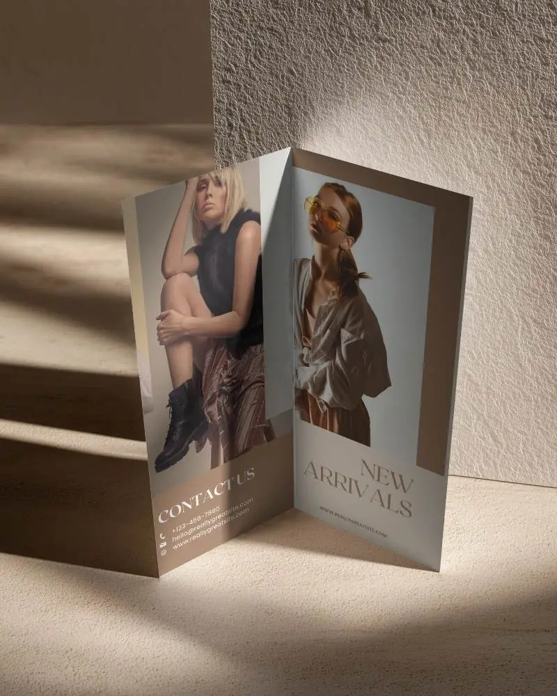 Standing Open Brochure Mockup Display For Marketing Campaigns And Design Presentation