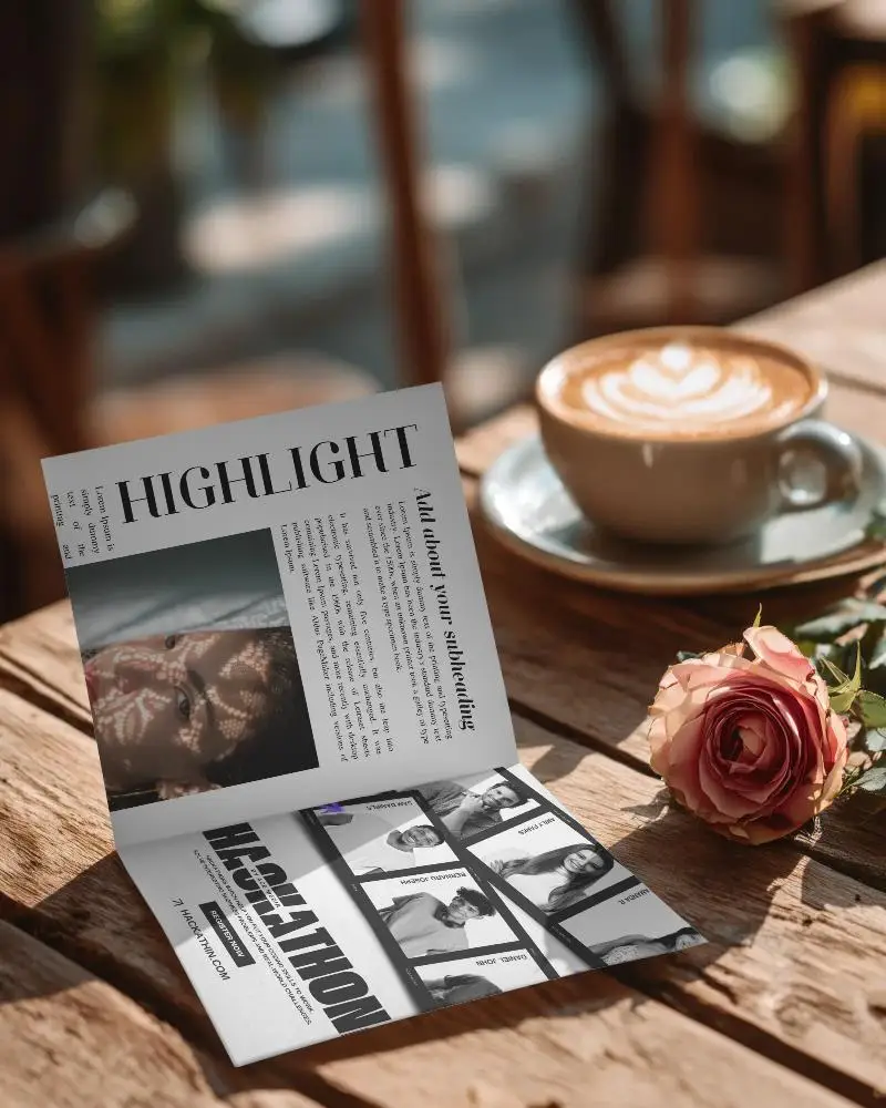 Elegant Clean Brochure Mockup Beside Coffee Cup And Flower Nature Inspired Presentation