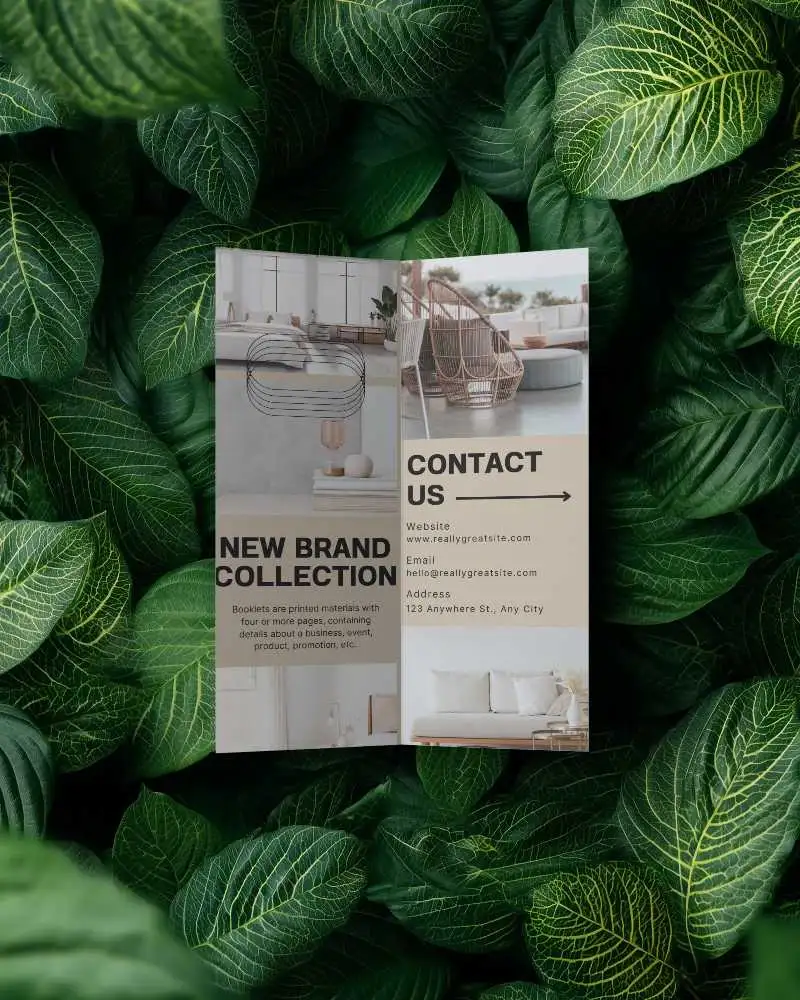 Blank Brochure Mockup Placed On Natural Leaf Texture For Environmental Marketing