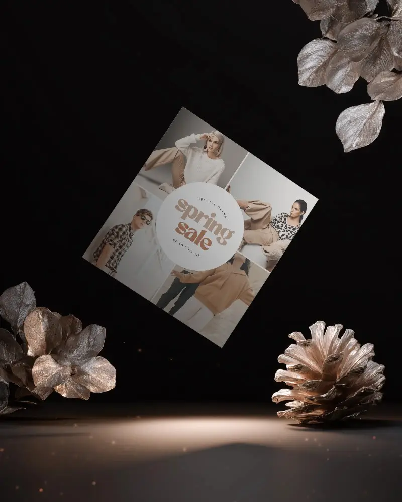 Elegant Floating Brochure Mockup With Decorative Nature Elements For Design Showcase