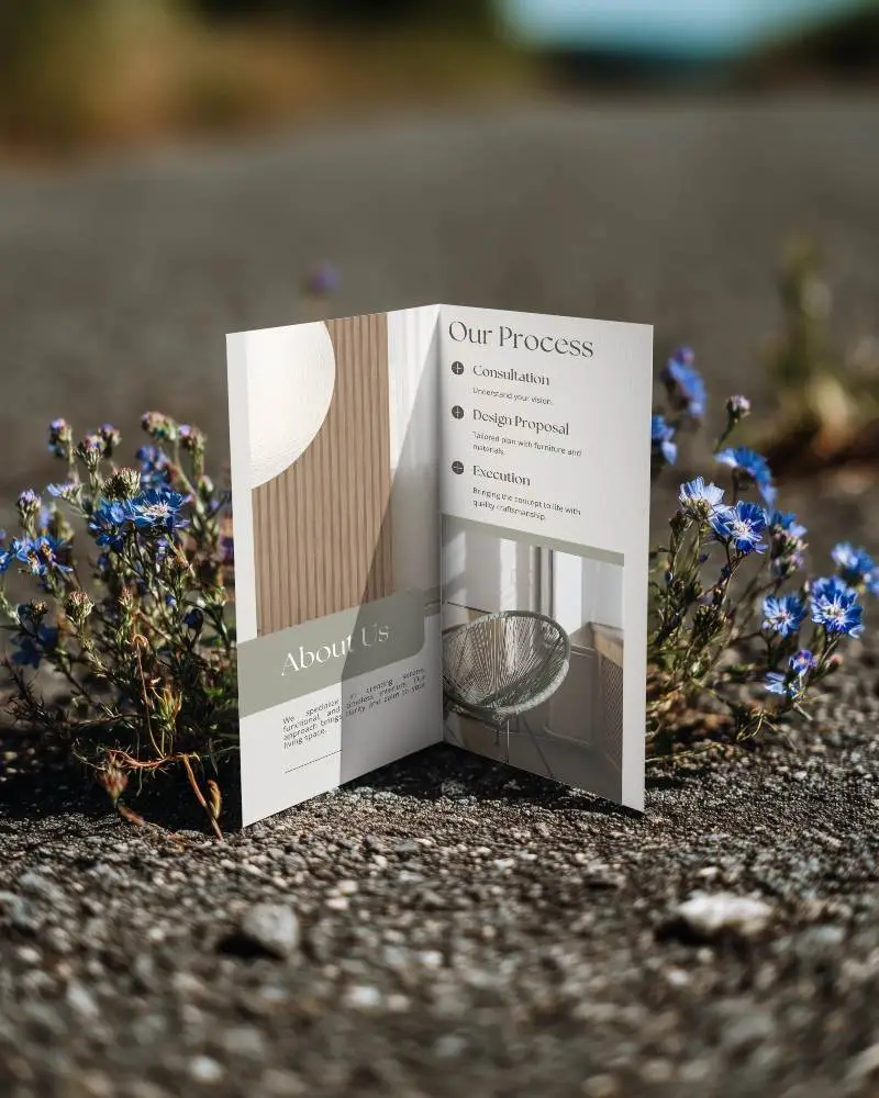 Minimalistic Clean Folded Brochure Mockup With Natural Floral Background