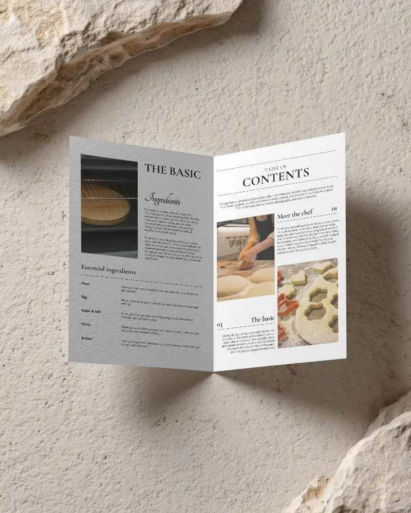 Blank Folder Brochure Mockup On Textured Stone Surface For Minimalist Brand Presentation