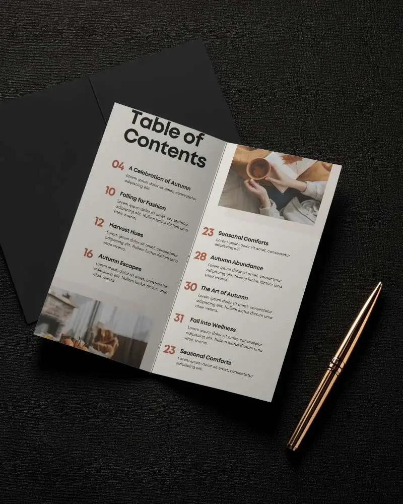 Elegant Clean Brochure Mockup Showcasing Modern Folded Print Layout With Metallic Pen