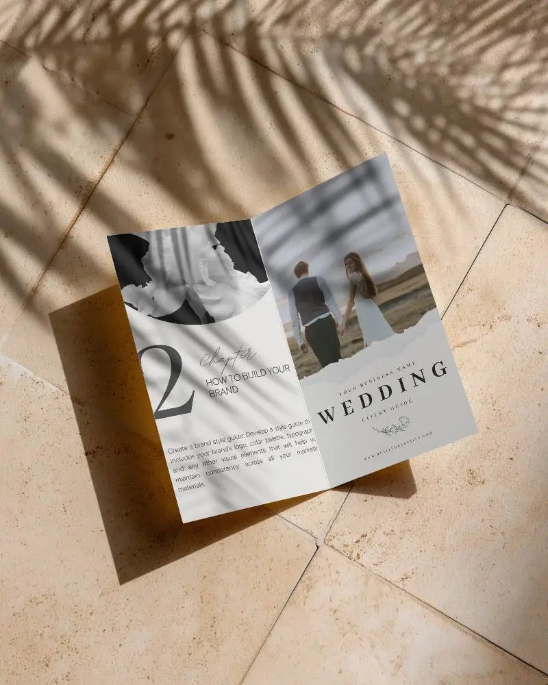 Top View Brochure Mockup Showcasing Clean Design And Shadow Play On Smooth Surface