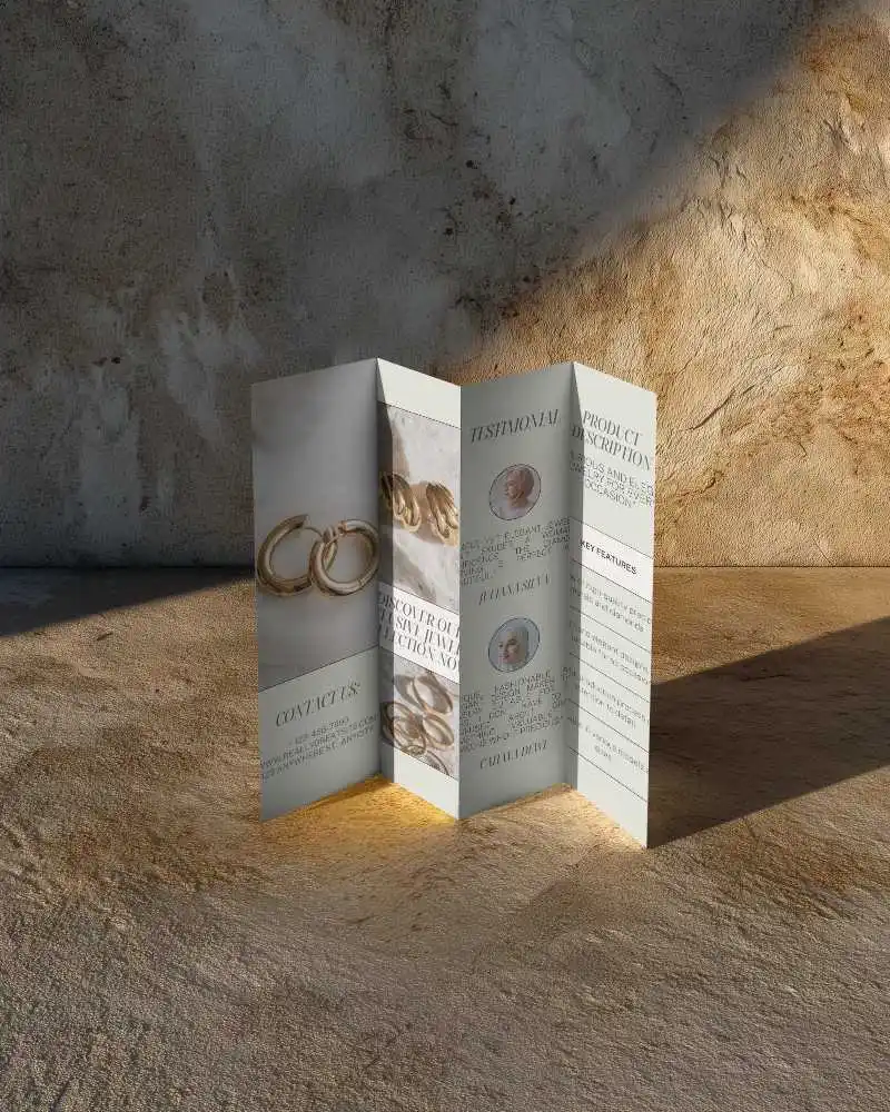 Realistic Folded Brochure Mockup With Shadow On Grunge Textured Background