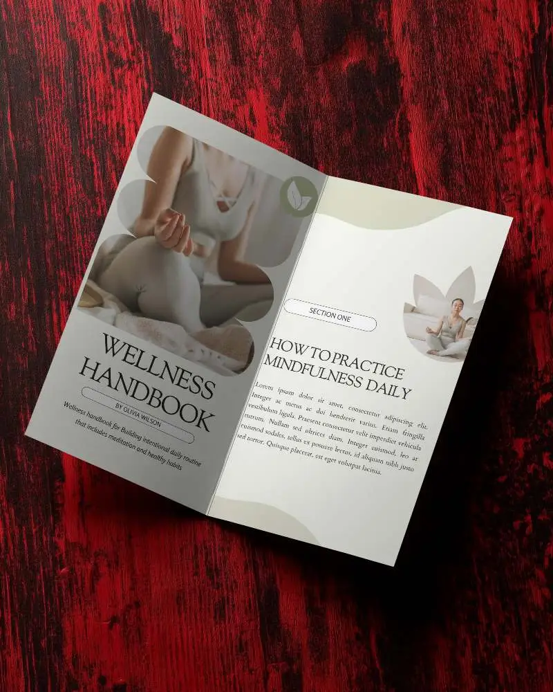 Sleek Minimalistic Brochure Mockup Opened On Textured Wood Background For Design Showcase