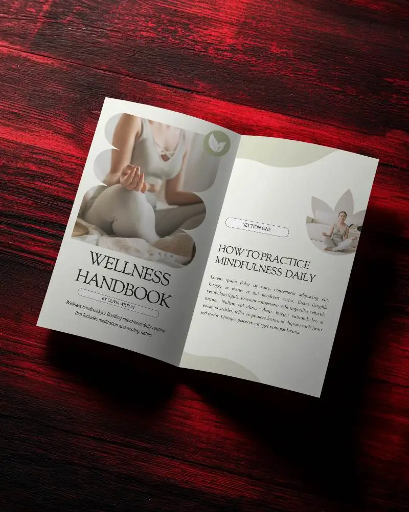 Elegant Open Brochure Mockup On Textured Wooden Surface For Modern Print Designs