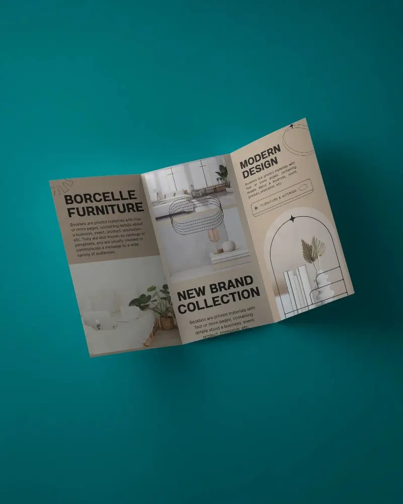 Tri Fold Brochure Mockup On Clean Surface For Professional Marketing And Advertising Brands