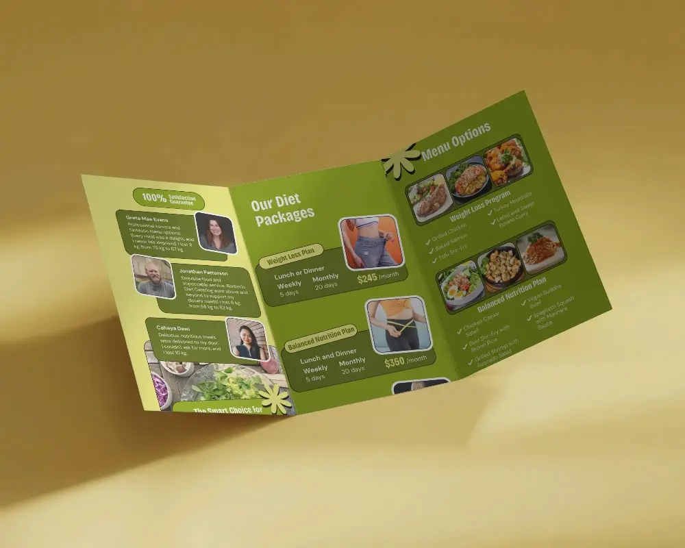 High Quality Trifold Brochure Mockup Floating Against Solid Background For Print Preview