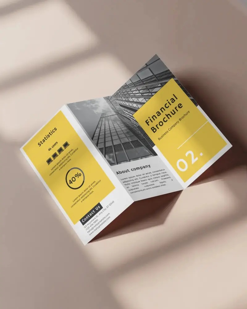 Elegant Trifold Brochure Mockup In Minimalist Setting Perfect For Showcasing Brand Materials