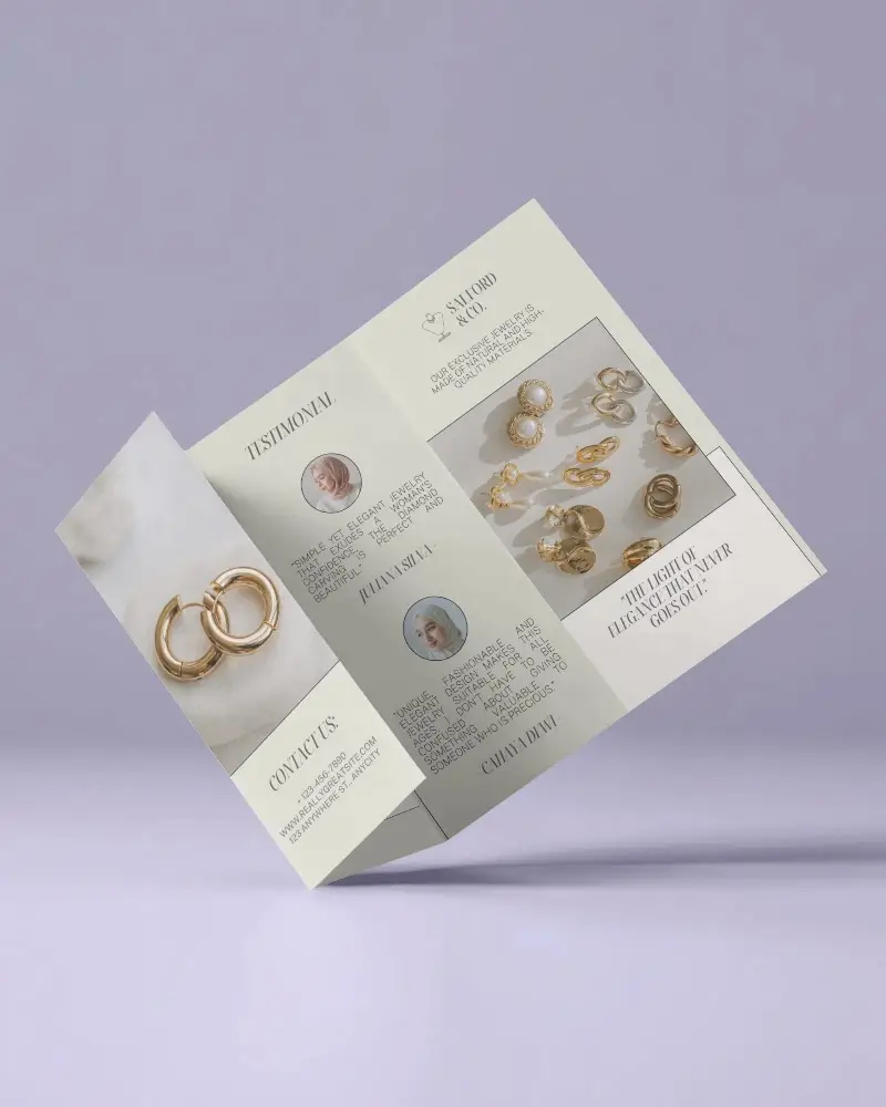 Minimal Tilted Trifold Brochure Mockup On Soft Purple Surface With Clean Modern Lighting