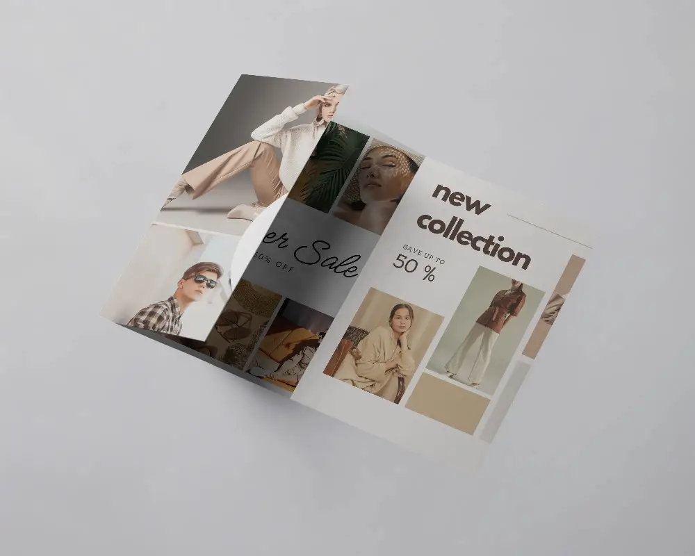 Top View Open Trifold Brochure Mockup With Clean Minimal Shadows On Light Neutral Background