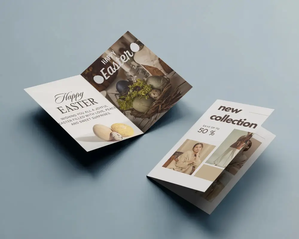 Dual Brochure Mockup Bifold With Open And Closed Views On Soft Blue Surface Minimal Studio